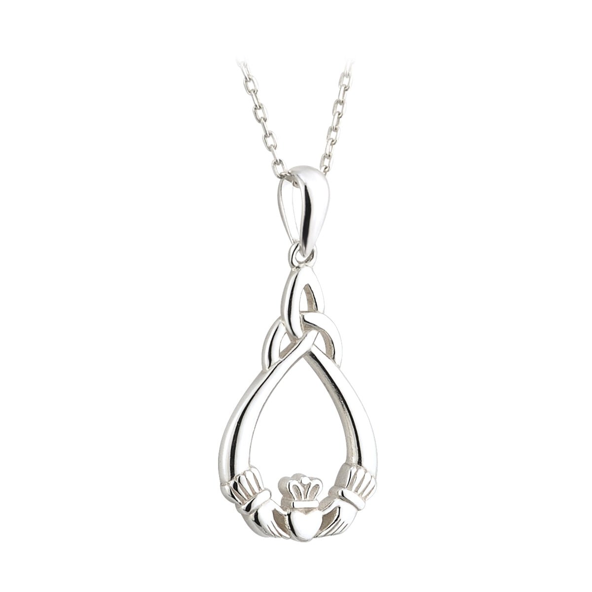 Sterling Silver Claddagh and Trinity Knot Tear Drop Necklace - The Celtic Gift Store - Necklaces