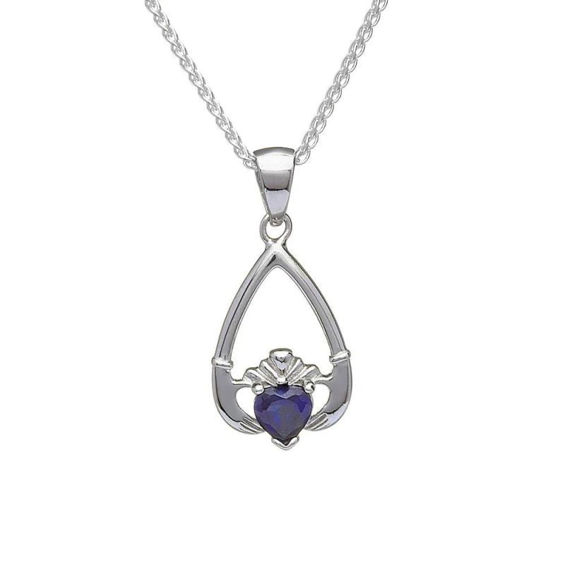 Sterling Silver Claddagh Birthstone Necklace - The Celtic Gift Store - Necklaces