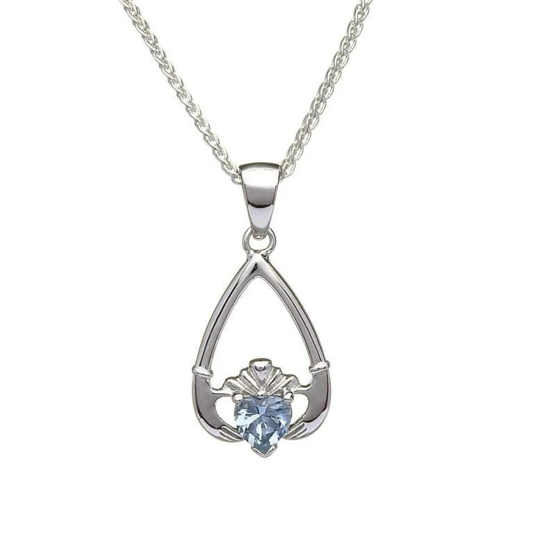 Sterling Silver Claddagh Birthstone Necklace - The Celtic Gift Store - Necklaces