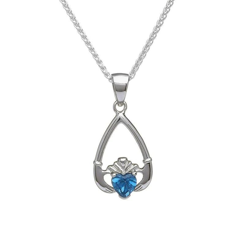 Sterling Silver Claddagh Birthstone Necklace - The Celtic Gift Store - Necklaces