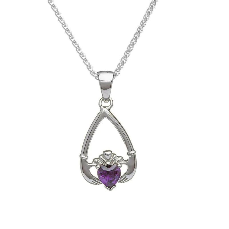 Sterling Silver Claddagh Birthstone Necklace - The Celtic Gift Store - Necklaces