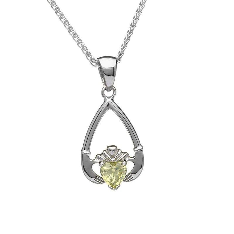 Sterling Silver Claddagh Birthstone Necklace - The Celtic Gift Store - Necklaces