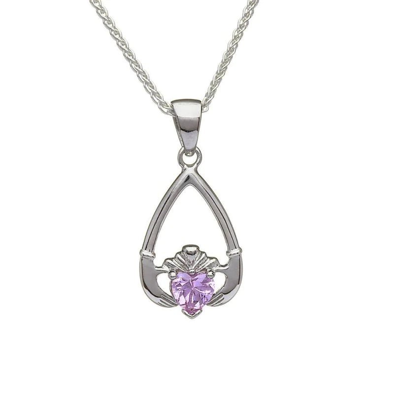 Sterling Silver Claddagh Birthstone Necklace - The Celtic Gift Store - Necklaces