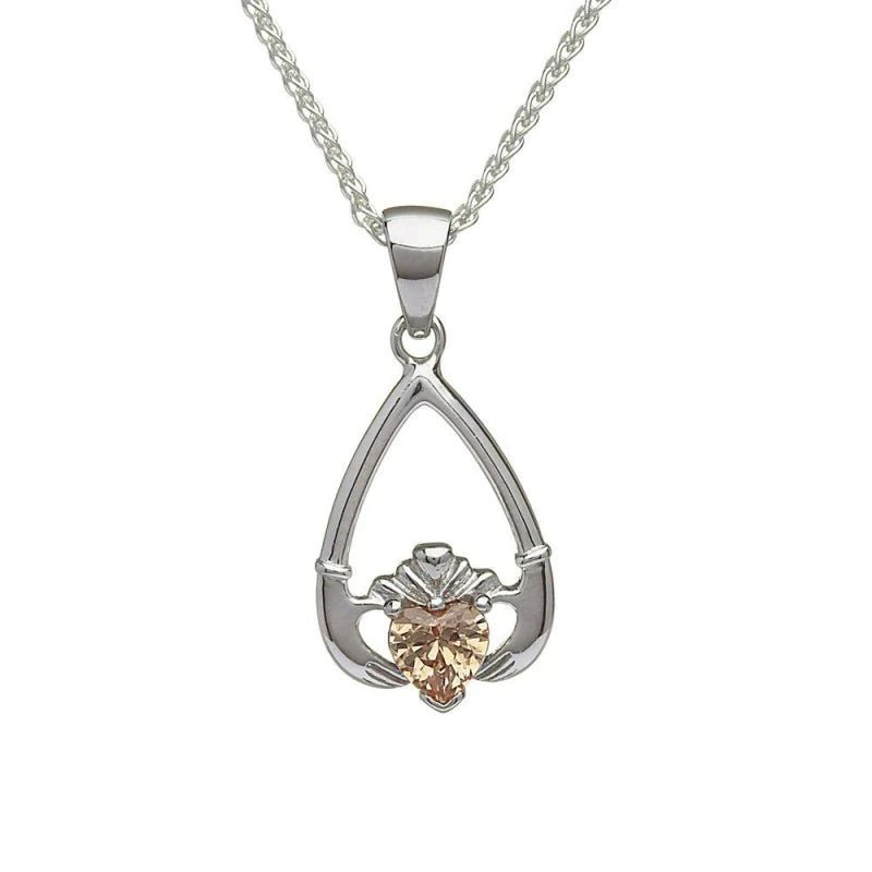 Sterling Silver Claddagh Birthstone Necklace - The Celtic Gift Store - Necklaces