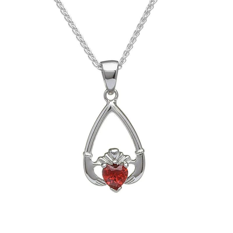 Sterling Silver Claddagh Birthstone Necklace - The Celtic Gift Store - Necklaces