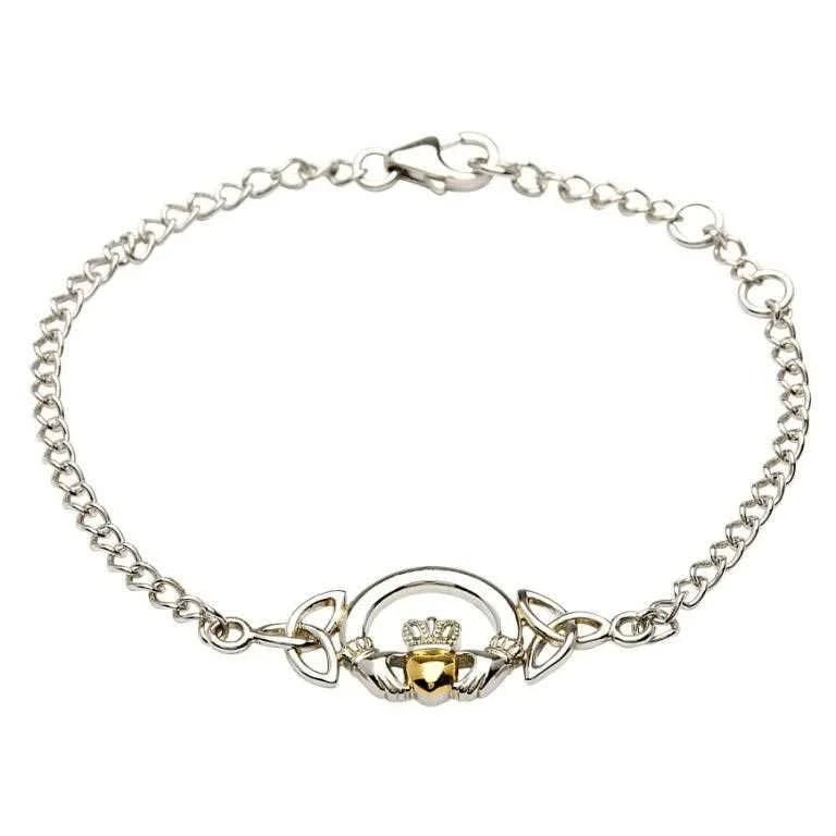 Sterling Silver Claddagh Bracelet with 14K Gold Plated Heart - The Celtic Gift Store - bracelets