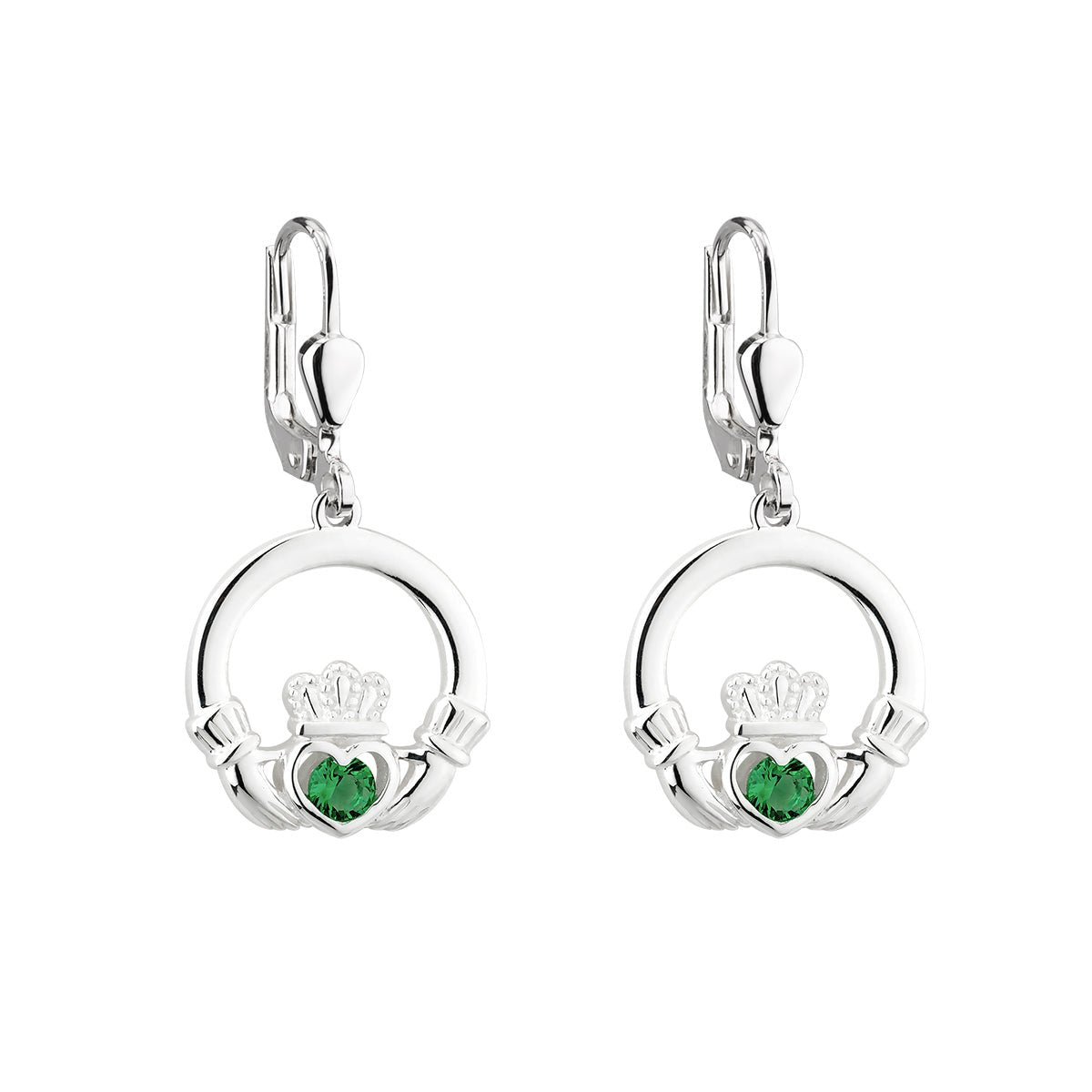 Sterling Silver Claddagh Drop Earrings with Green Stones - The Celtic Gift Store - Earrings
