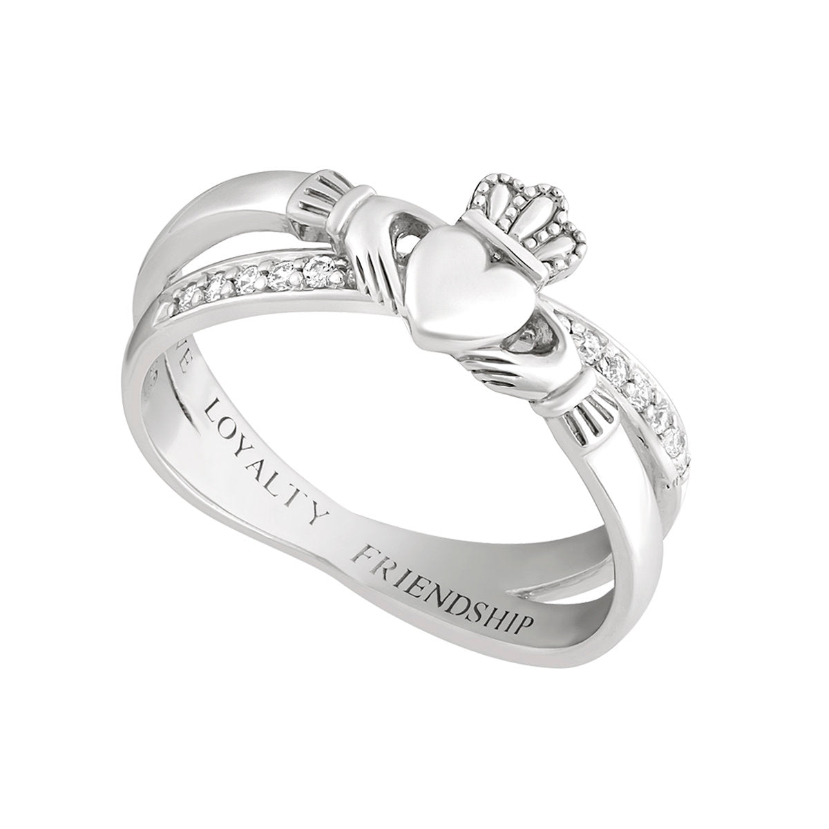 Sterling Silver Claddagh Kiss Ring with CZ - The Celtic Gift Store - Rings
