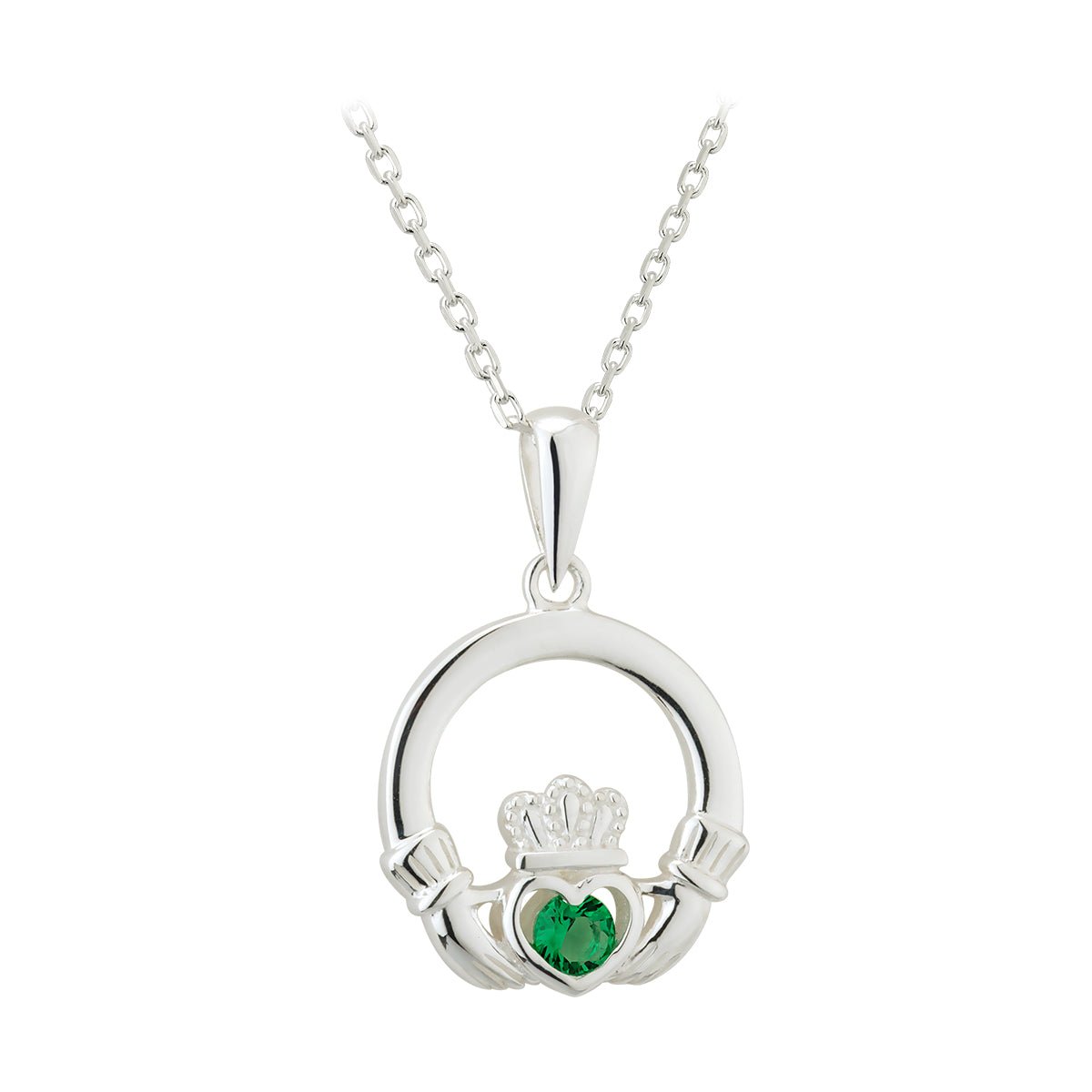 Sterling Silver Claddagh Necklace with Green Stone - The Celtic Gift Store - Necklaces