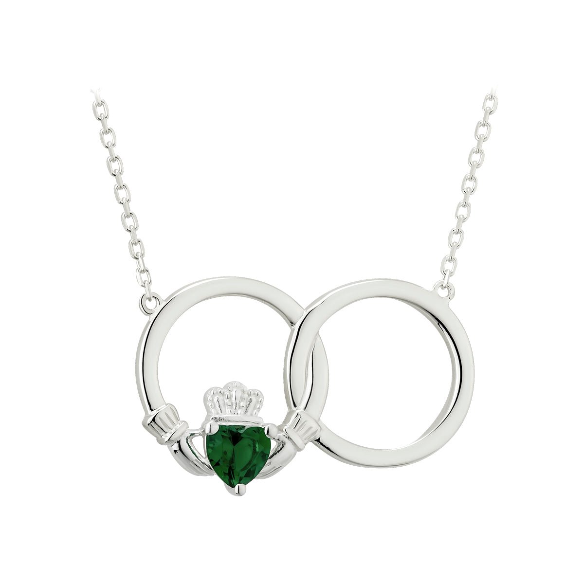 Sterling Silver Claddagh Necklet with Green Crystal - The Celtic Gift Store - Necklaces