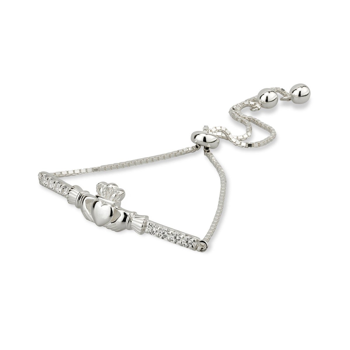 Sterling Silver CZ Claddagh Draw String Bracelet - The Celtic Gift Store - bracelets