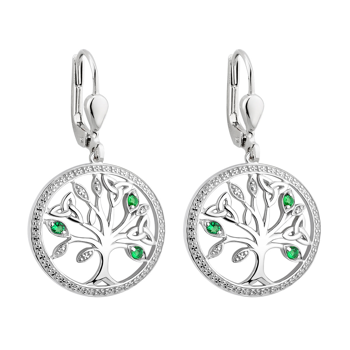Sterling Silver Green Crystal and CZ Illusion Tree of Life Earrings - The Celtic Gift Store - Earrings