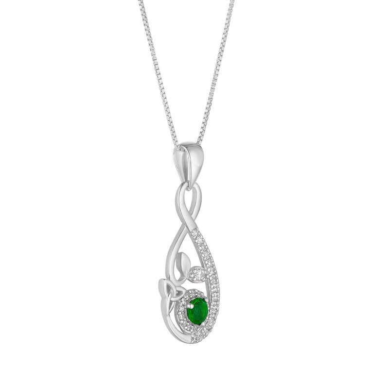 Sterling Silver Green Crystal Celtic Drop Necklace - The Celtic Gift Store - Necklaces