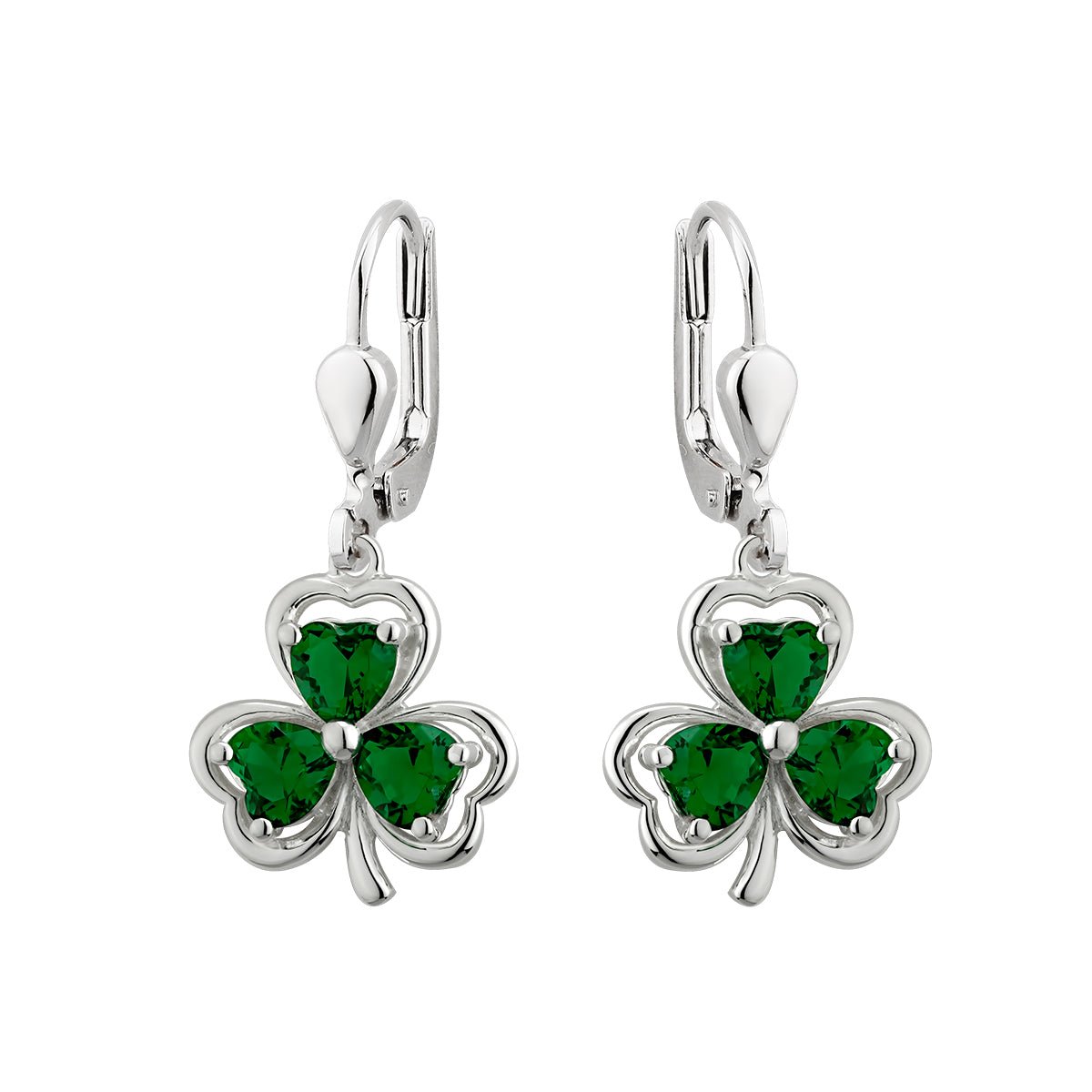 Sterling Silver Green Crystal Shamrock Drop Earrings - The Celtic Gift Store - Earrings