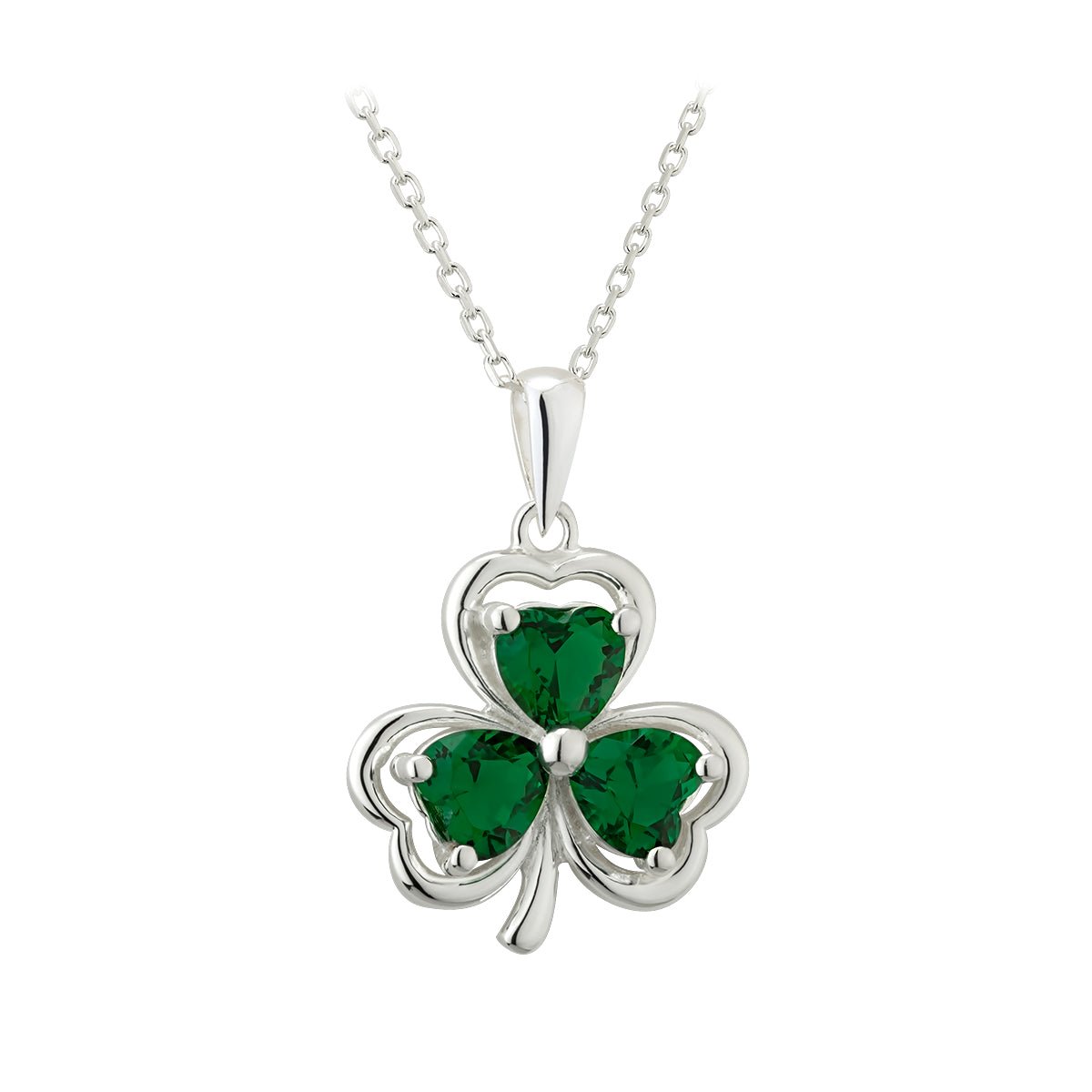 Sterling Silver Green Crystal Shamrock Necklace - The Celtic Gift Store - Necklaces