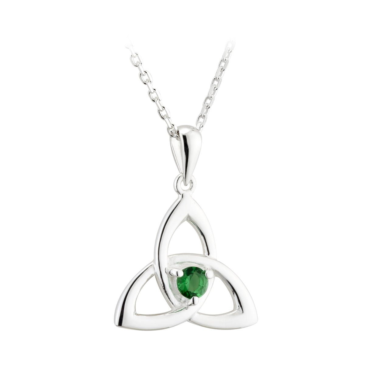 Sterling Silver Green Crystal Trinity Knot Necklace - The Celtic Gift Store - Necklaces