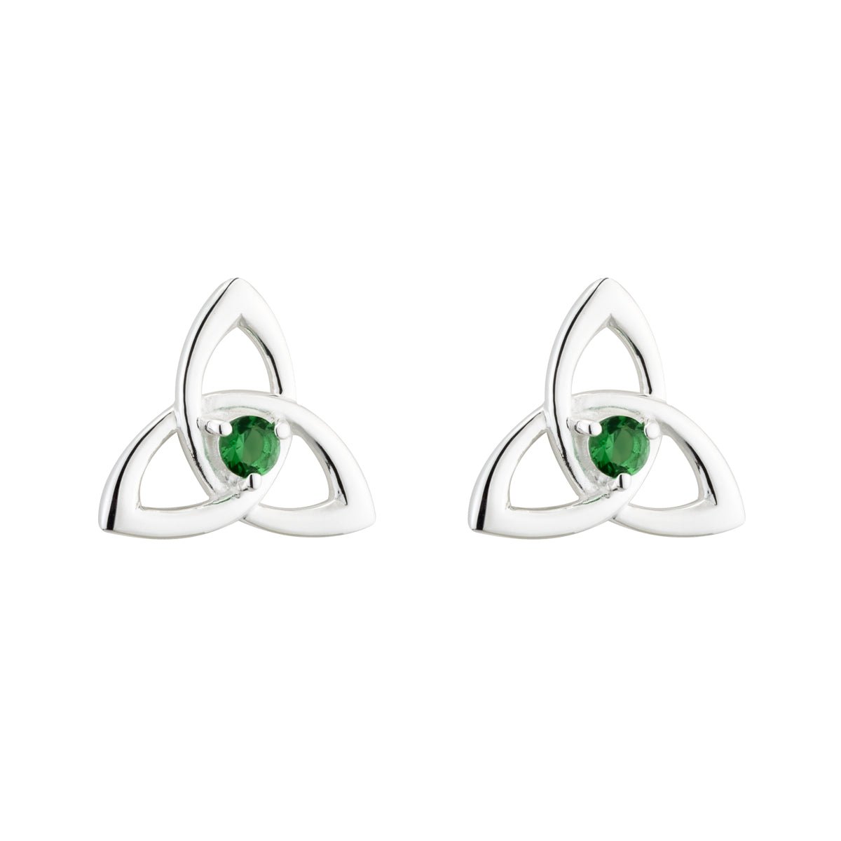 Sterling Silver Green Crystal Trinity Knot Stud Earrings - The Celtic Gift Store - Earrings