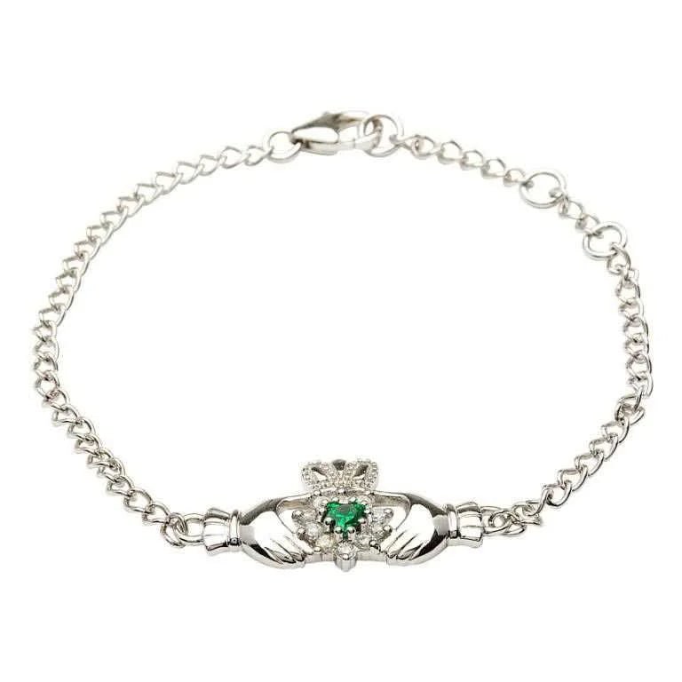 Sterling Silver Green Cubic Zirconia Claddagh Bracelet - The Celtic Gift Store - bracelets