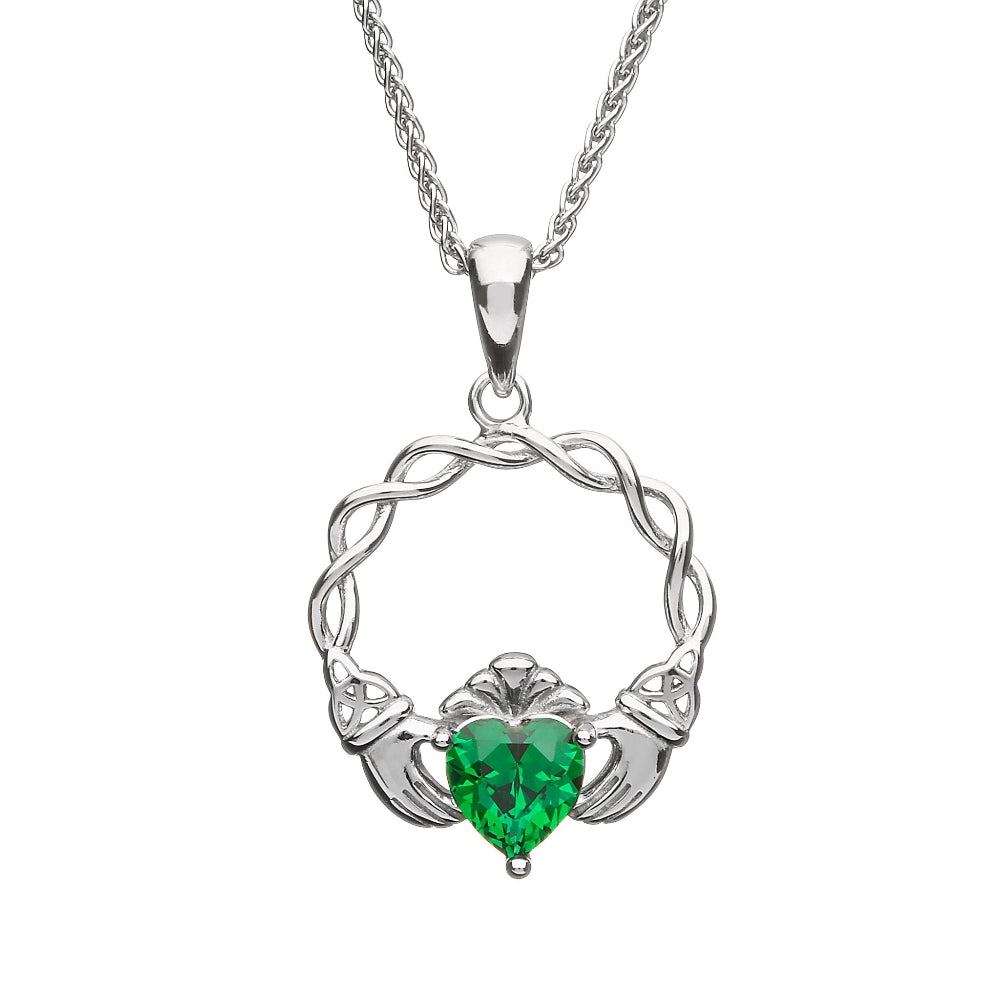 Sterling Silver Green CZ Claddagh Necklace - The Celtic Gift Store - Necklaces