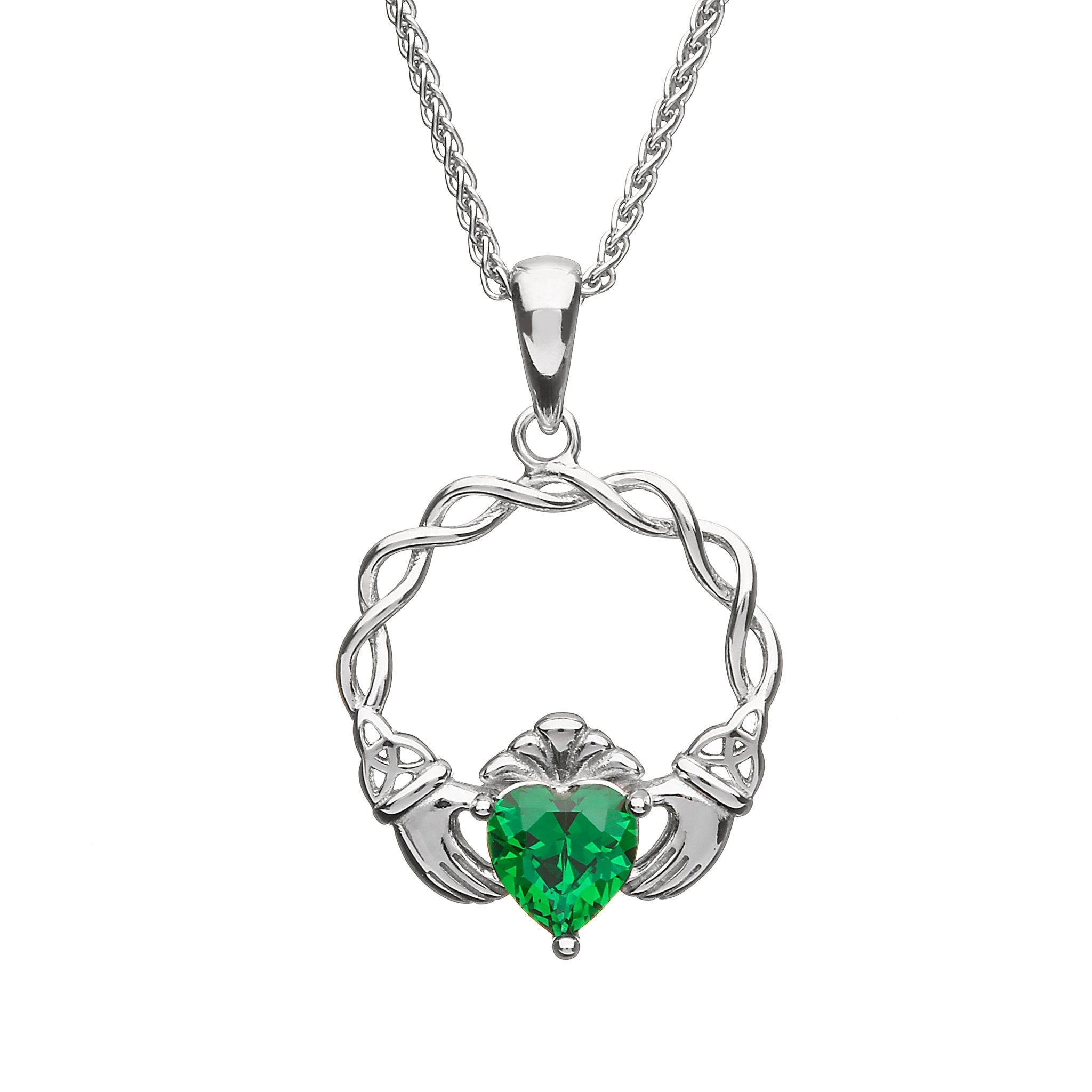 Sterling Silver Green CZ Claddagh Necklace - The Celtic Gift Store - Necklaces