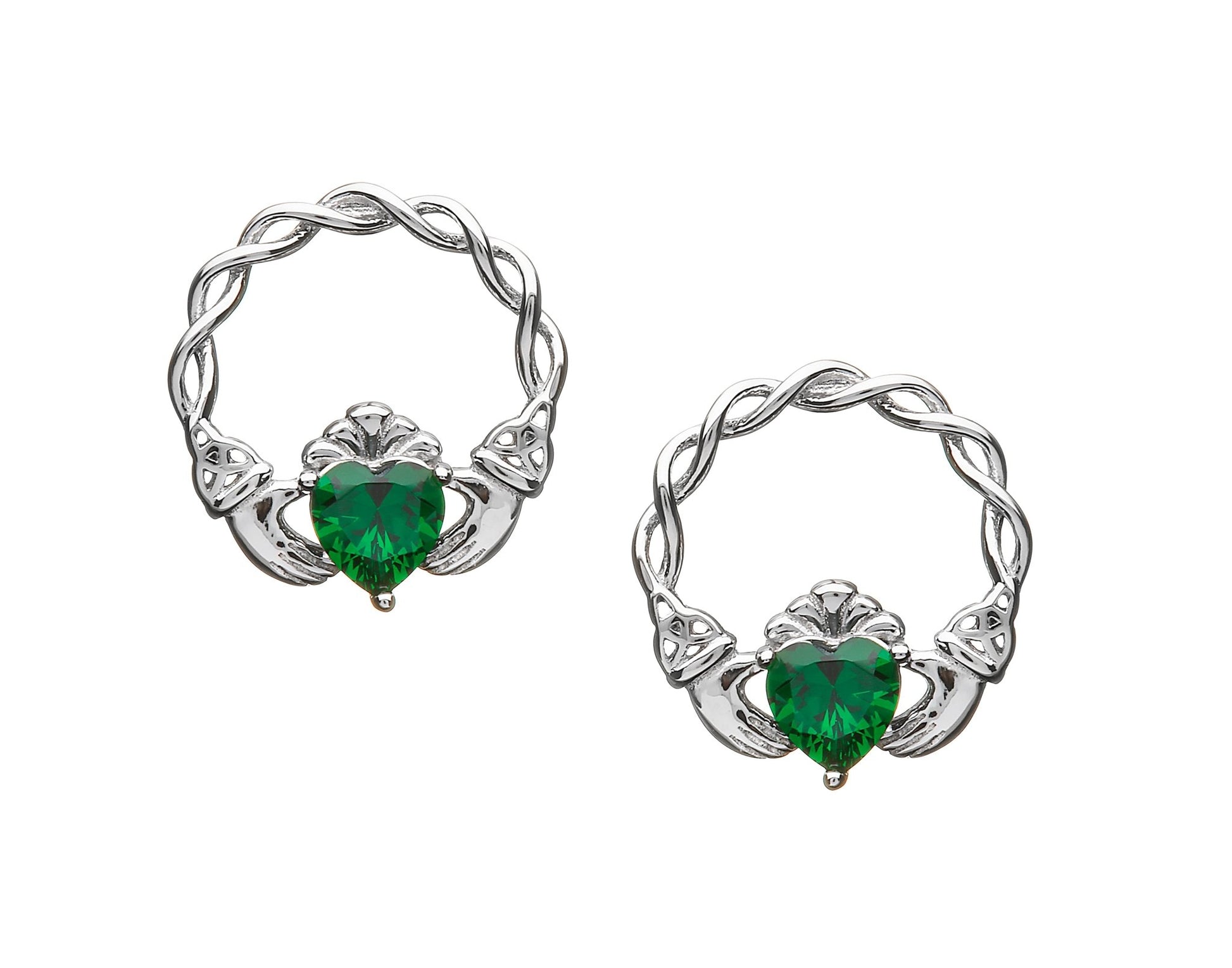 Sterling Silver Green CZ Claddagh Stud Earrings - The Celtic Gift Store - Earrings