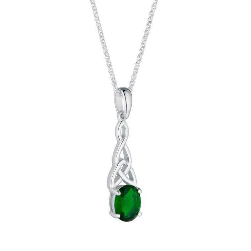 Sterling Silver Green CZ Trinity Knot Necklace - The Celtic Gift Store - Necklaces