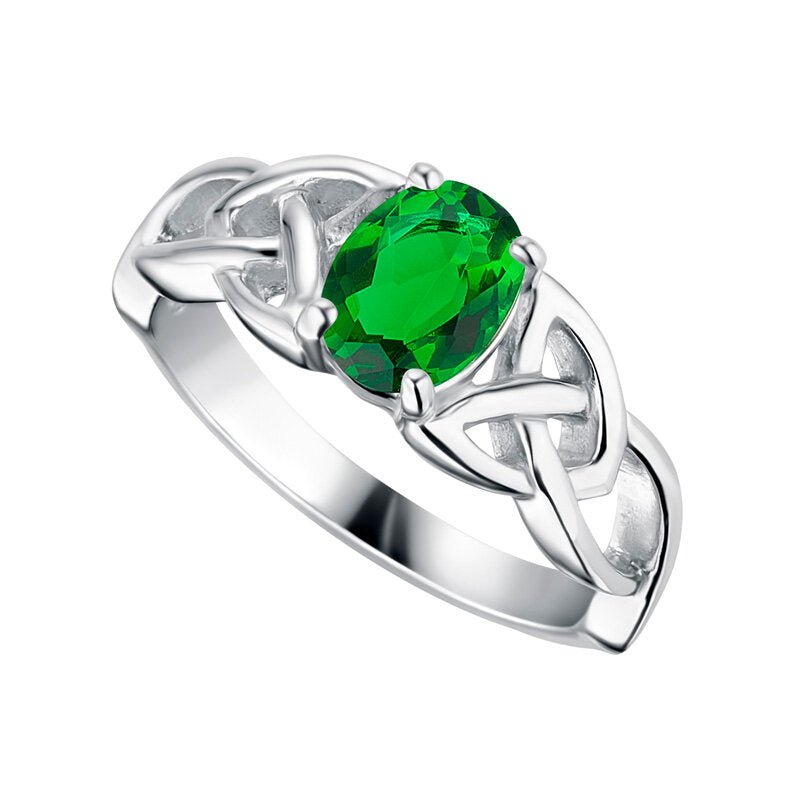 Sterling Silver Green CZ Trinity Knot Ring - The Celtic Gift Store - Rings