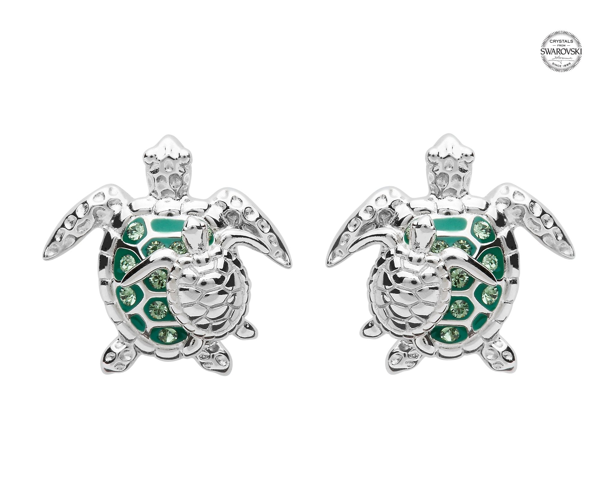 Sterling Silver Green Mother & Baby Turtle Stud Earrings - The Celtic Gift Store - Jewelry