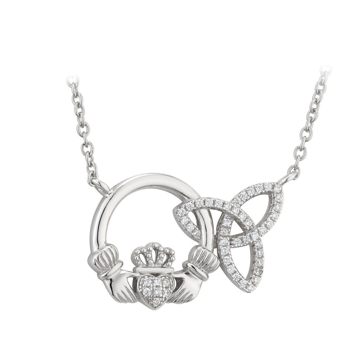Sterling Silver Interlocking Claddagh and Trinity Knot Necklace - The Celtic Gift Store - Necklaces