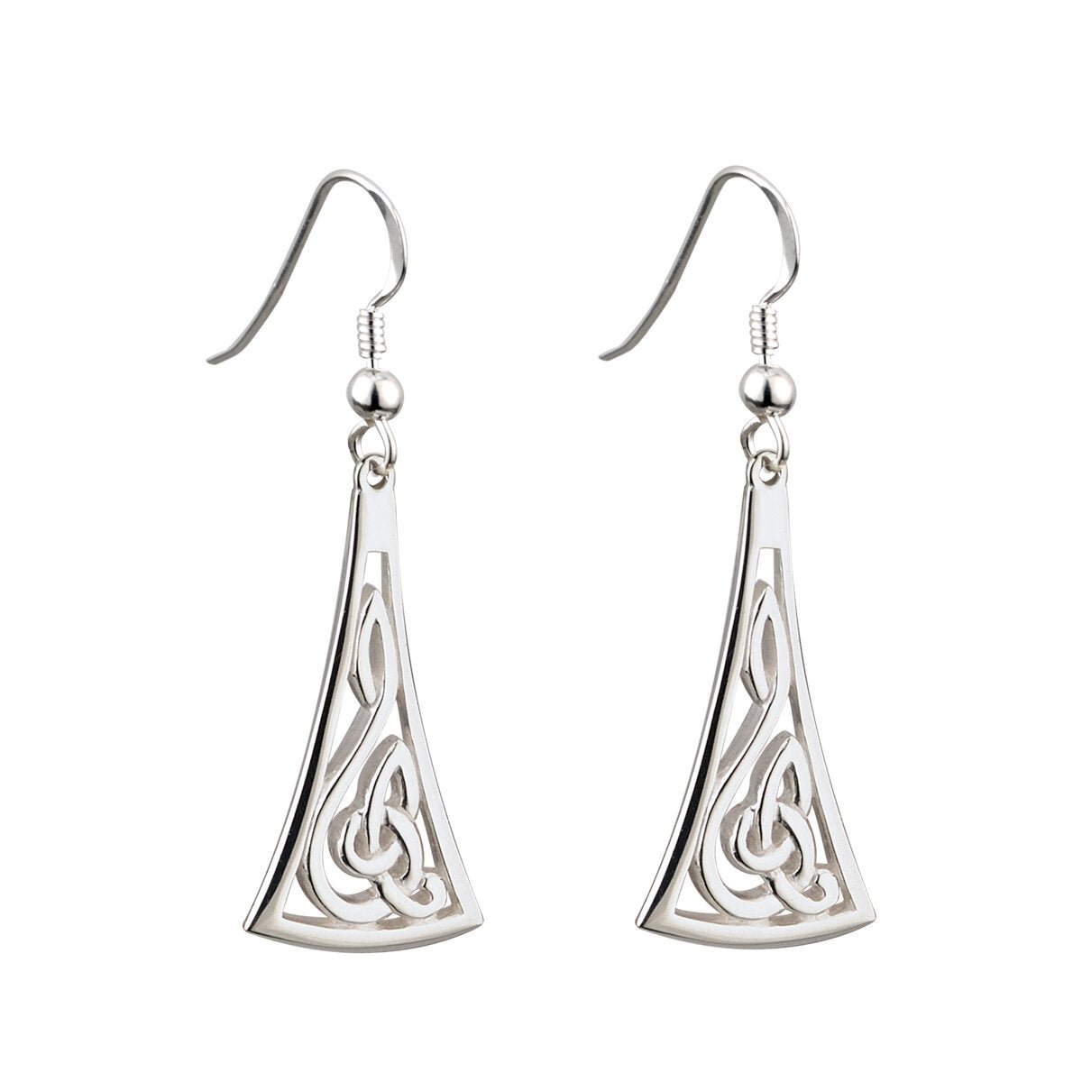 Sterling Silver Long Wedge Celtic Knot Drop Earrings - The Celtic Gift Store - Earrings
