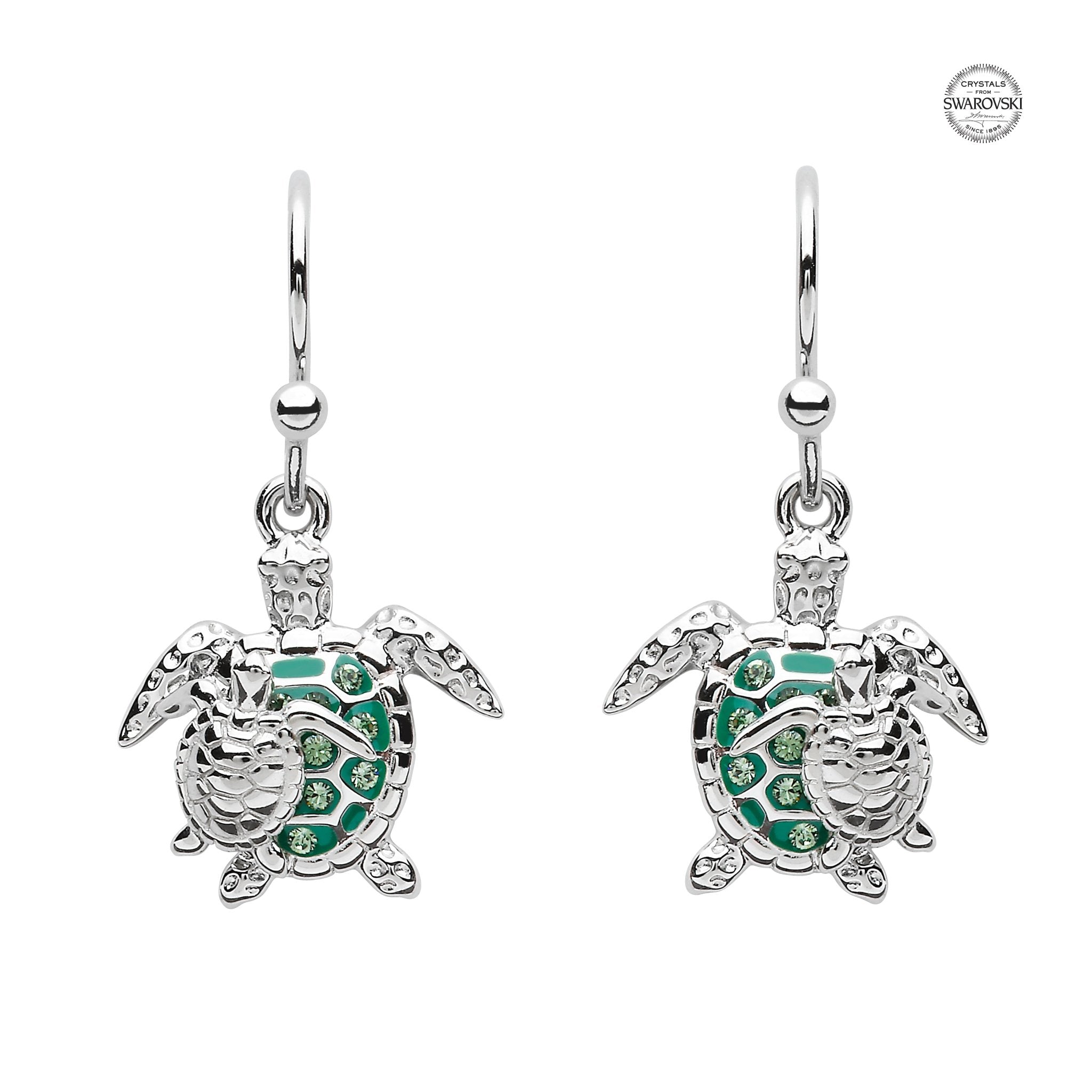 Sterling Silver Mother & Baby Green Turtle Drop Earrings - The Celtic Gift Store - Jewelry