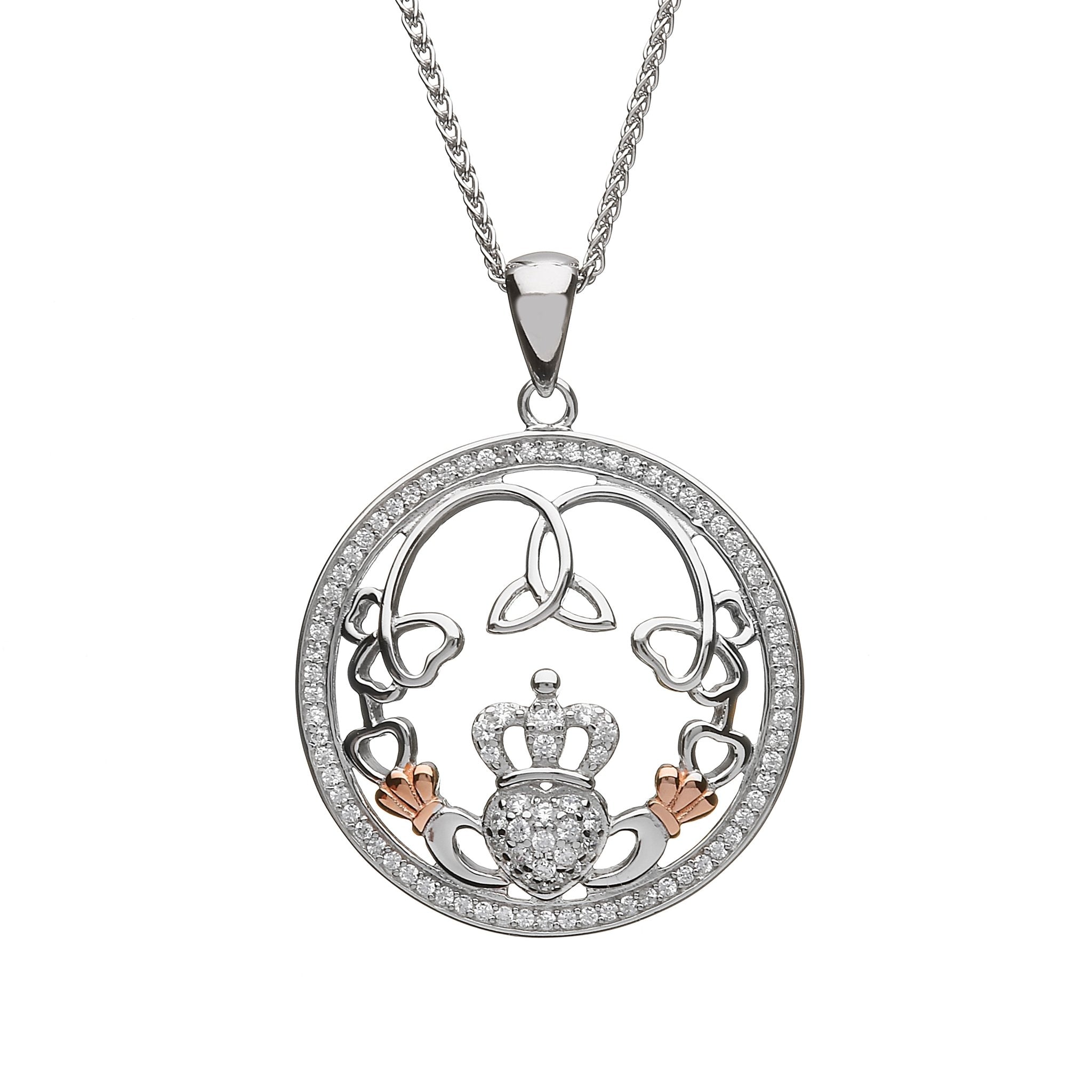 Claddagh Trinity Necklace CZ-Encrusted