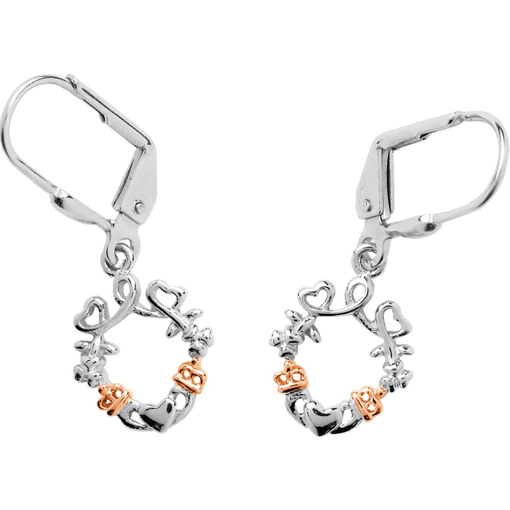 Sterling Silver Rose Gold Claddagh Drop Earrings - The Celtic Gift Store - Earrings
