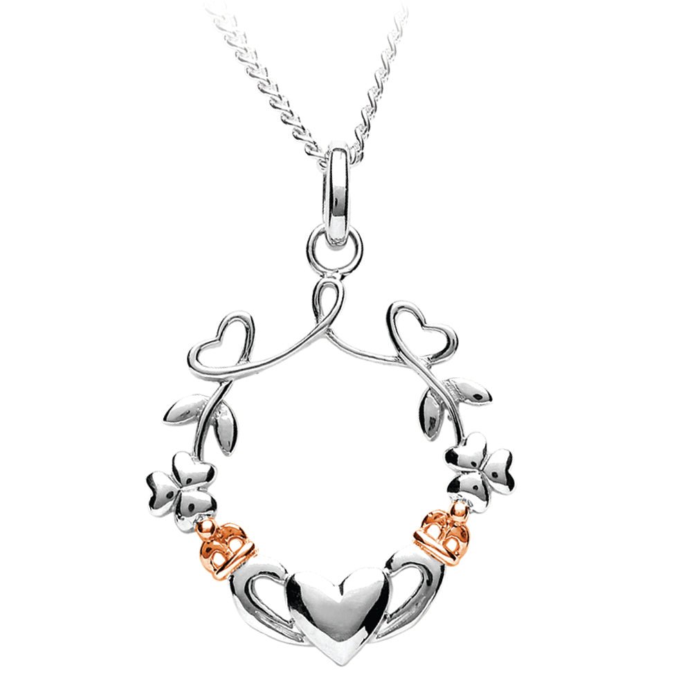 Sterling Silver Rose Gold Claddagh Necklace - The Celtic Gift Store - Necklaces
