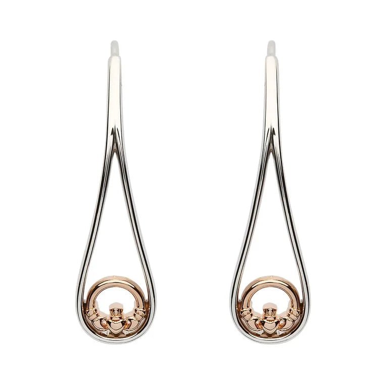 Sterling Silver Rose Gold Two Tone Claddagh Earrings - The Celtic Gift Store - Earrings