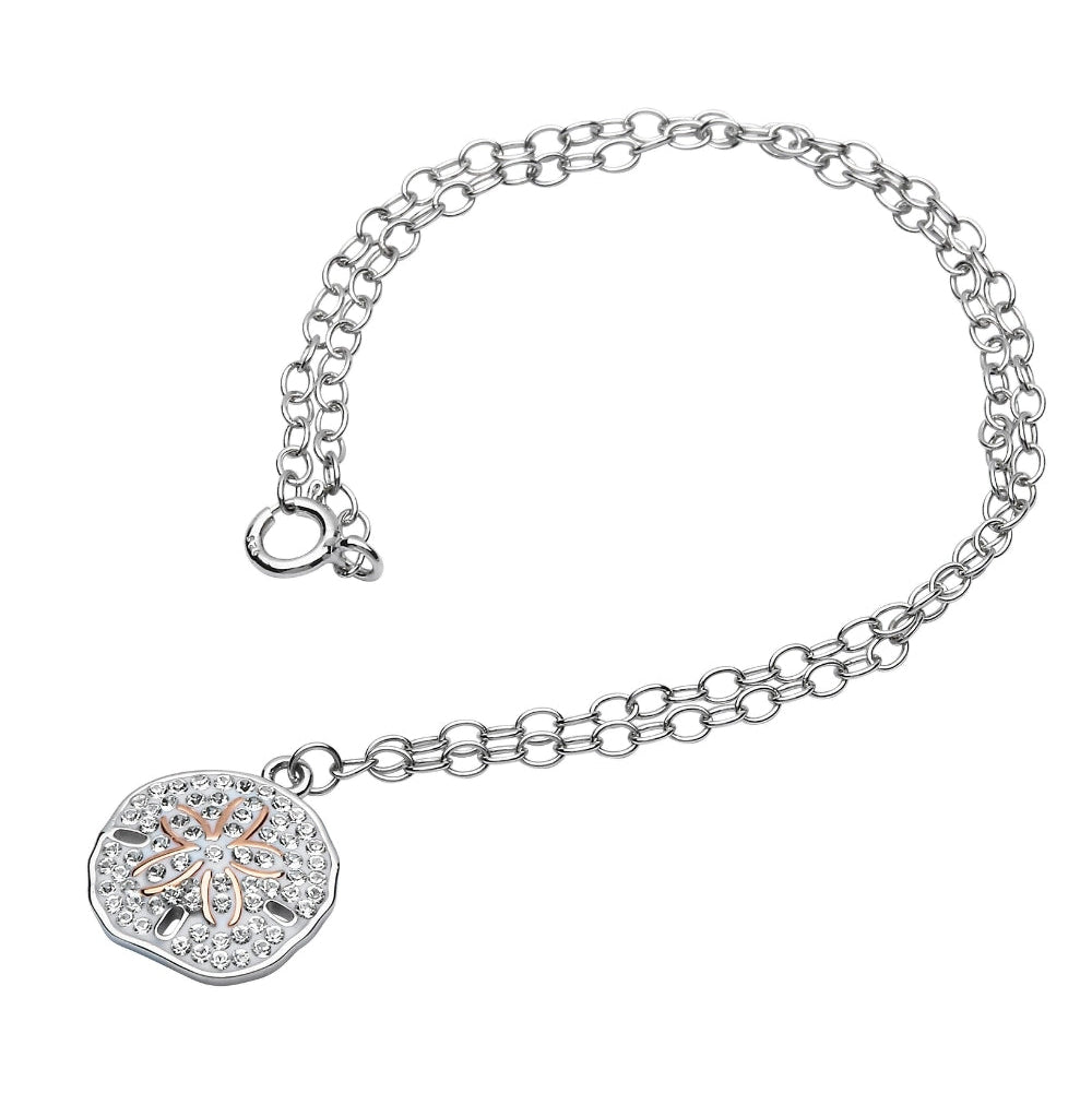 Sterling Silver Sand Dollar Anklet with Clear Crystals - The Celtic Gift Store - Anklets