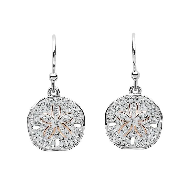 Sterling Silver Sand Dollar Drop Earrings with Clear Crystals - The Celtic Gift Store - Jewelry