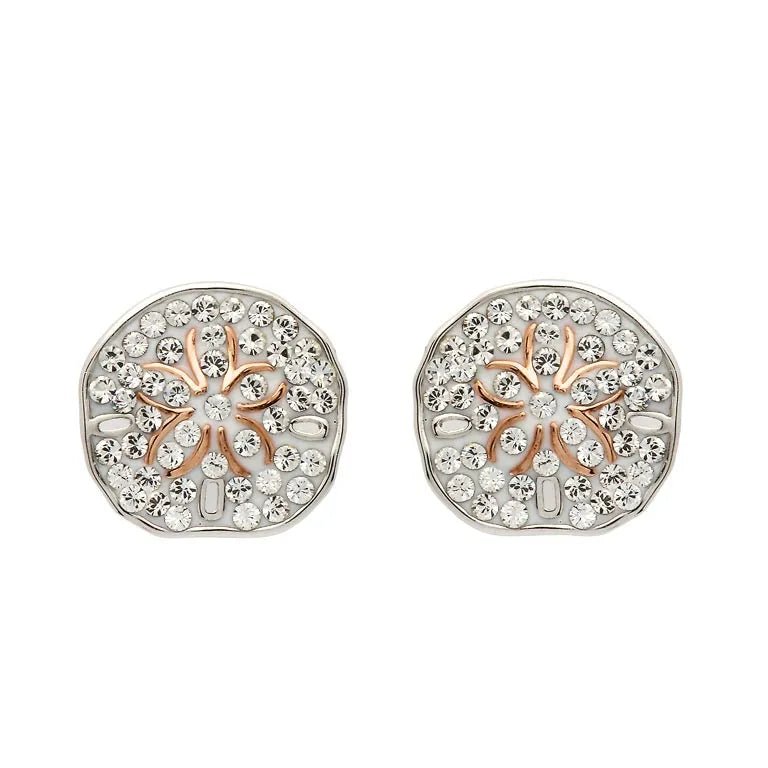 Sterling Silver Sand Dollar Stud Earrings with Clear Crystals - The Celtic Gift Store - Jewelry