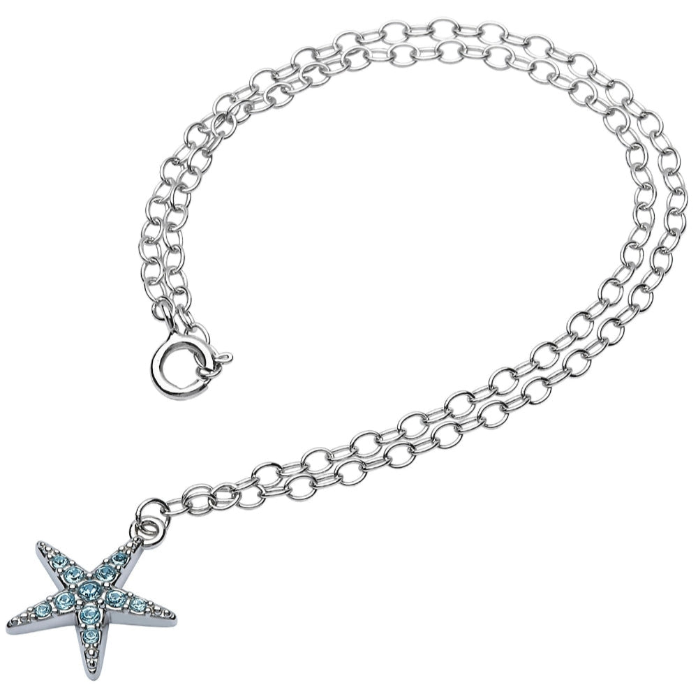 Sterling Silver Starfish Anklet with Aqua Crystals - The Celtic Gift Store - Anklets