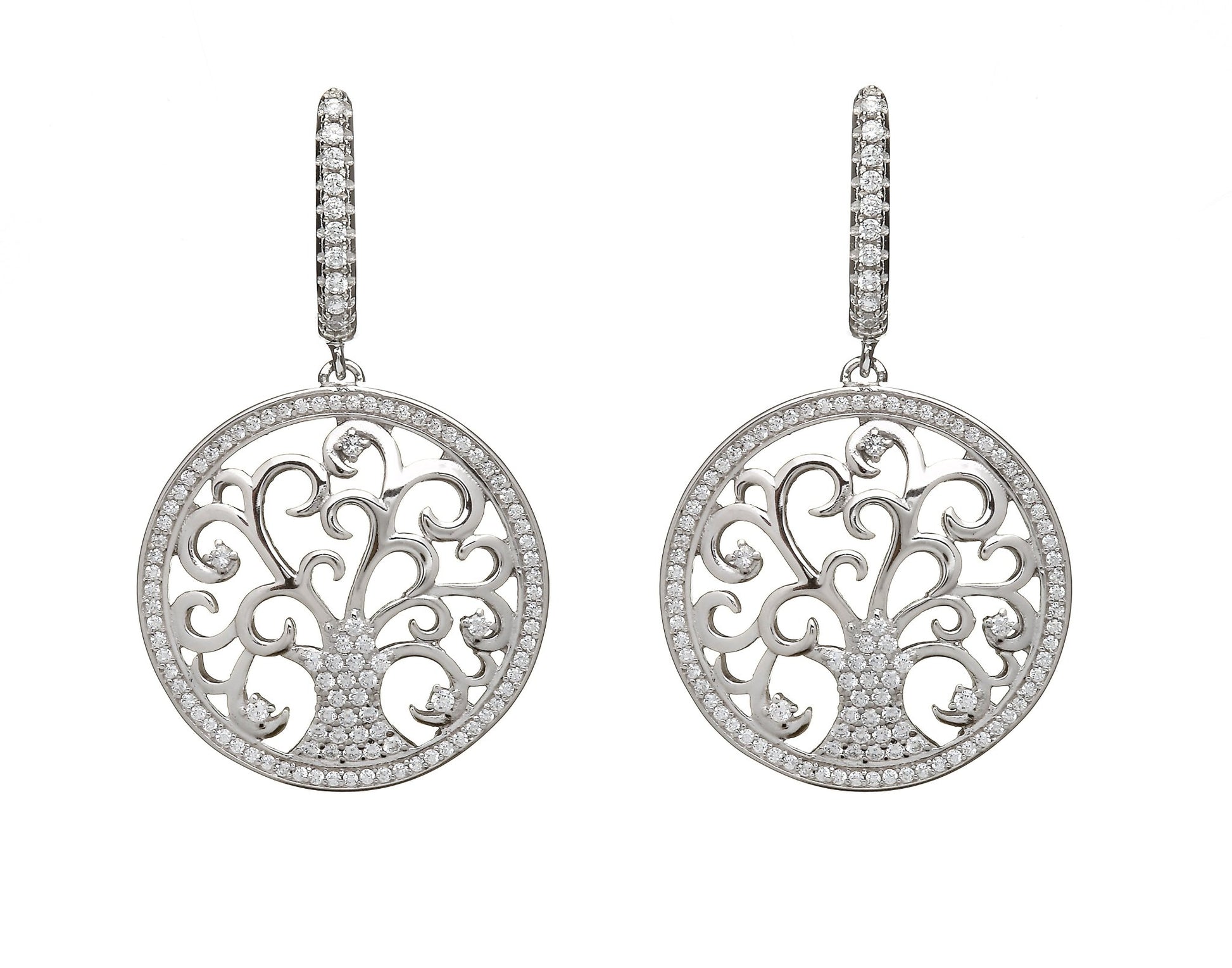 Sterling Silver Tree of Life Drop Earrings with CZ Stones - The Celtic Gift Store - Earrings