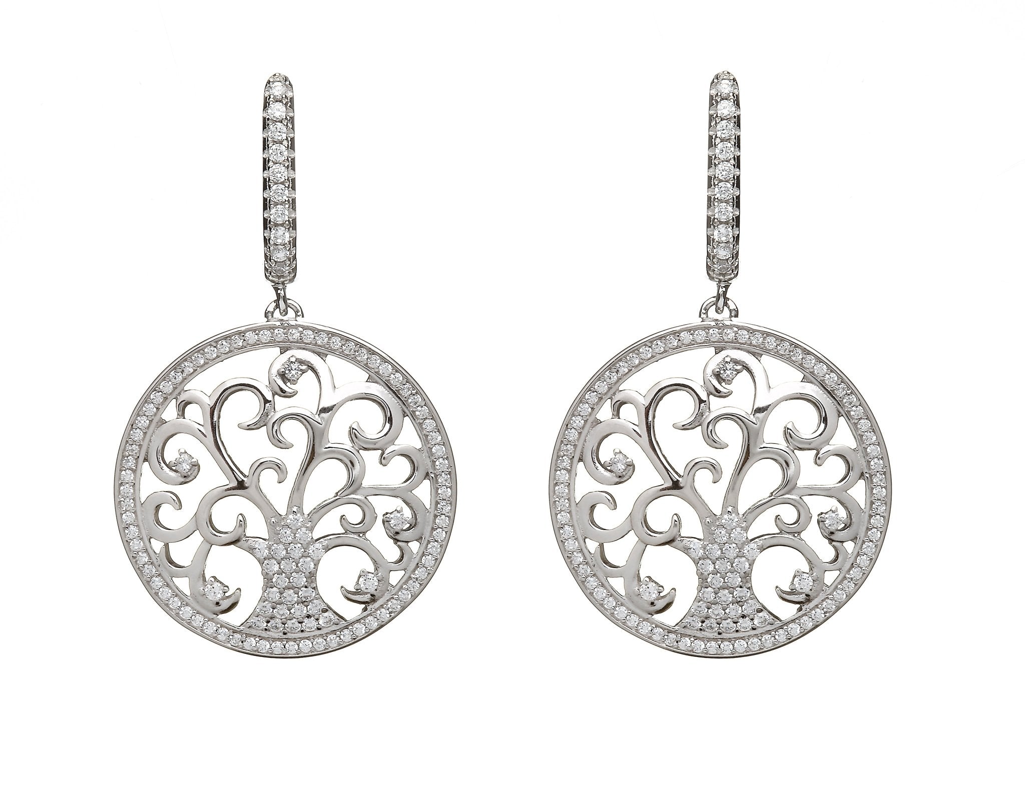 Sterling Silver Tree of Life Drop Earrings with CZ Stones - The Celtic Gift Store - Earrings