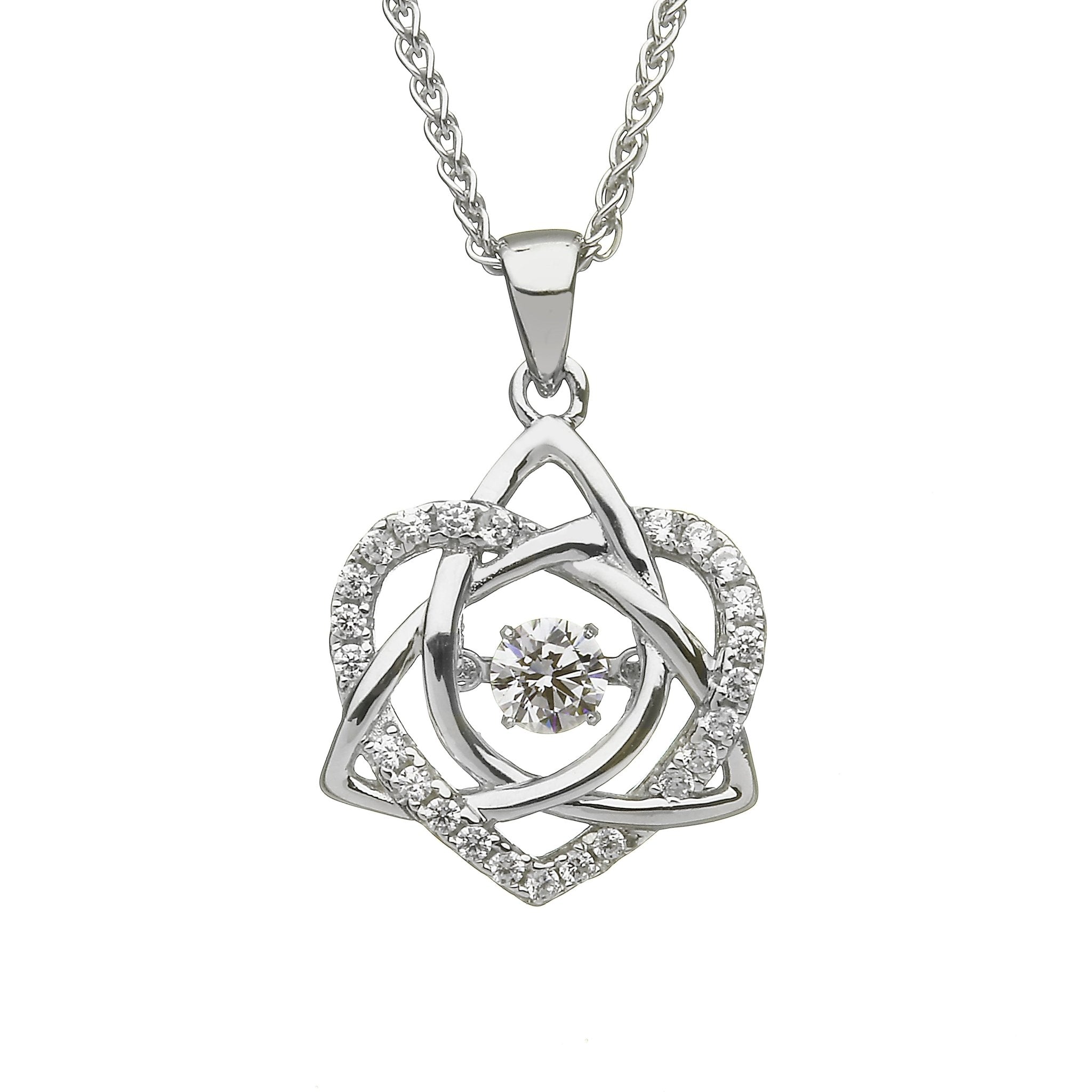 Sterling Silver Trinity Knot and Heart Dancing Stone Necklace - The Celtic Gift Store - Necklaces