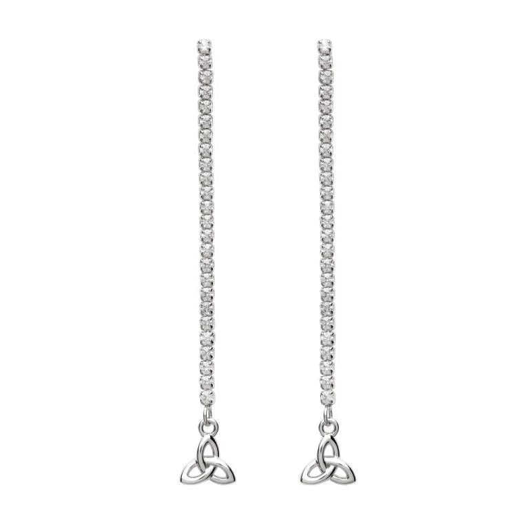 Sterling Silver Trinity Knot Drop Chain Earrings - The Celtic Gift Store - Earrings