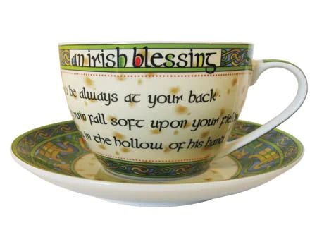 Traditional Irish Blessing Cup and Saucer Set - Irish Weave - The Celtic Gift Store - Drinkware