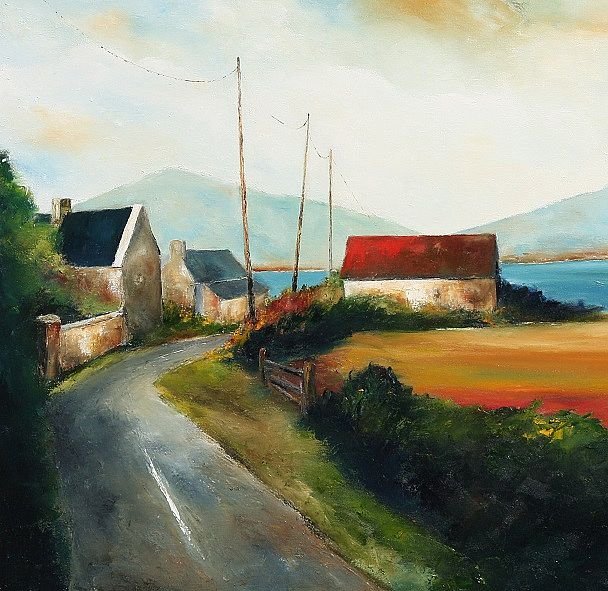 'Village Road' by Padraig McCaul - Mounted Print 12"x12" - The Celtic Gift Store - Decor