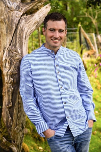 Vintage Cotton Grandfather Shirt - Blue Stripe - The Celtic Gift Store - Clothing