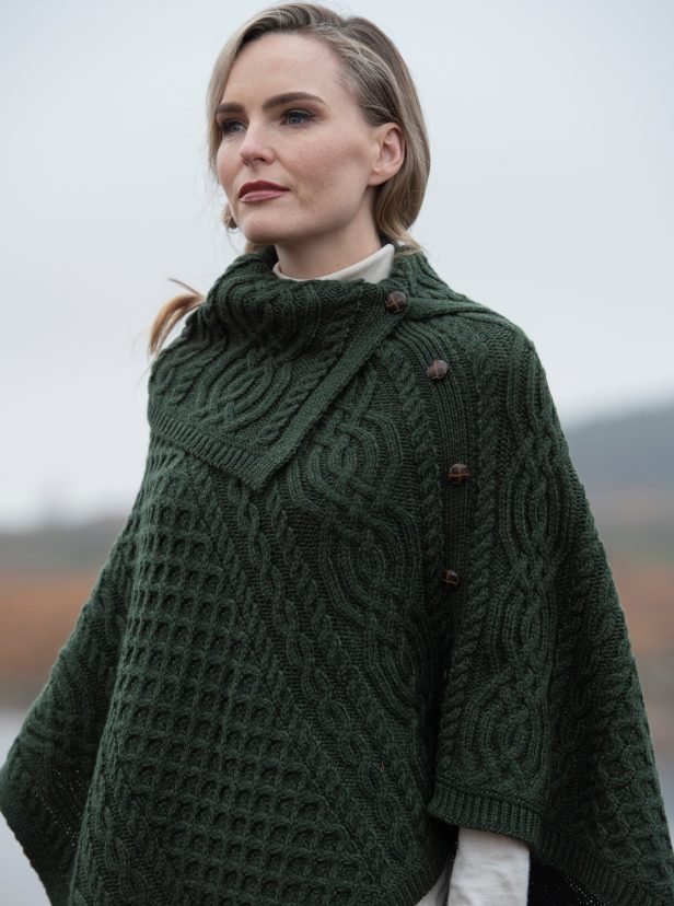 West End Cowl Neck Poncho - Army Green - The Celtic Gift Store - 