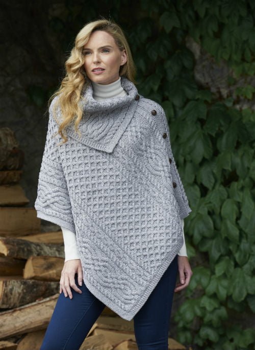 West End Cowl Neck Poncho - Soft Grey - The Celtic Gift Store - 