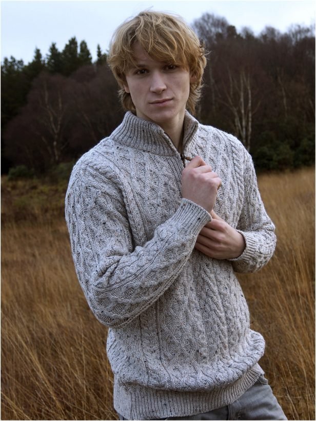 West End Half Zip Aran Sweater - Oatmeal - The Celtic Gift Store - 