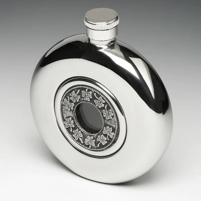 Whiskey Flask Glass Center - Shamrock - The Celtic Gift Store - 